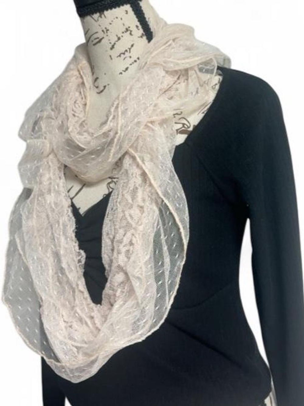 Dusty blush pink lace infinity scarf floral lace